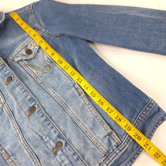 VINTAGE Y2K HOLLISTER BLUE DENIM JACKET WOMENS SIZE MEDIUM POCKETS FLORAL LINING - Picture 14 of 16